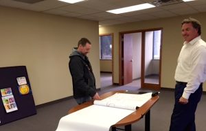Contractors Craig and Jerry are plotting the demolition and reconstruction of the Good Leadership Enterprises Inspiration Space. 