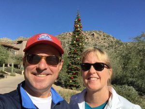 Melinda and I couldn't resist taking a selfie in front of the fake Christmas Tree at the Ritz Carlton, Dove Mountain resort in the desert near Tucson, Arizona, last week.