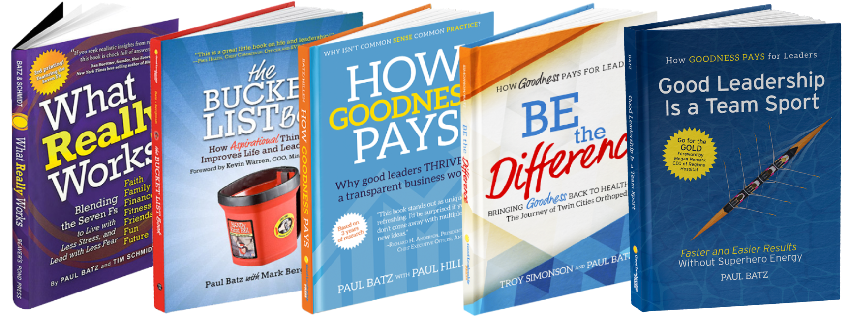 5 Good Leadership books displayed evenly