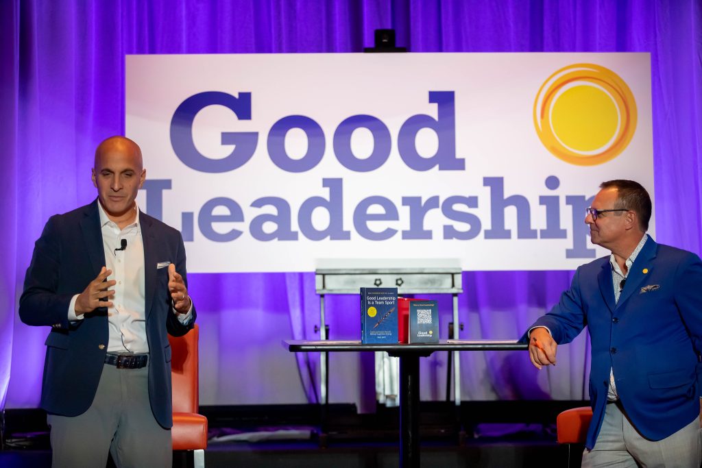 Pete Bevacqua and Paul Batz on stage at the Good Leadership Breakfast September 2022