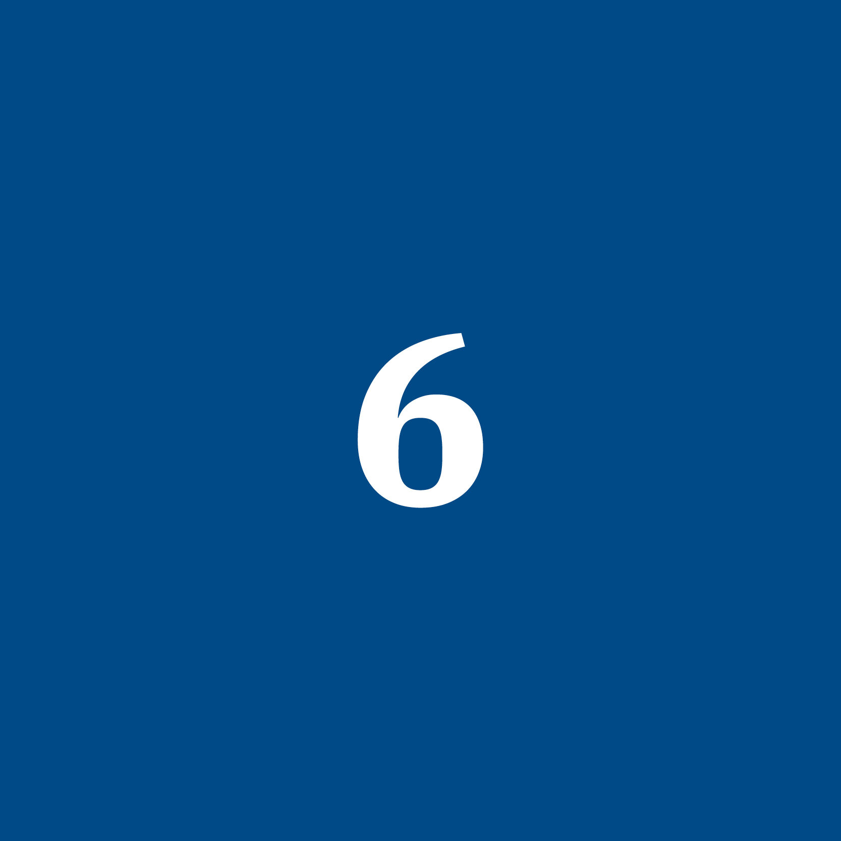 Blue background with a white number 6