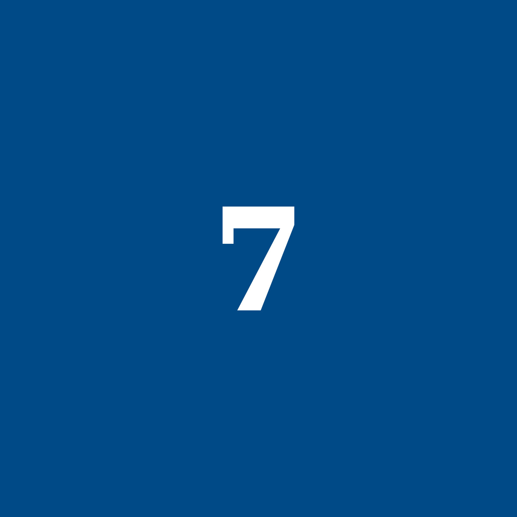 Blue background with a white number 7