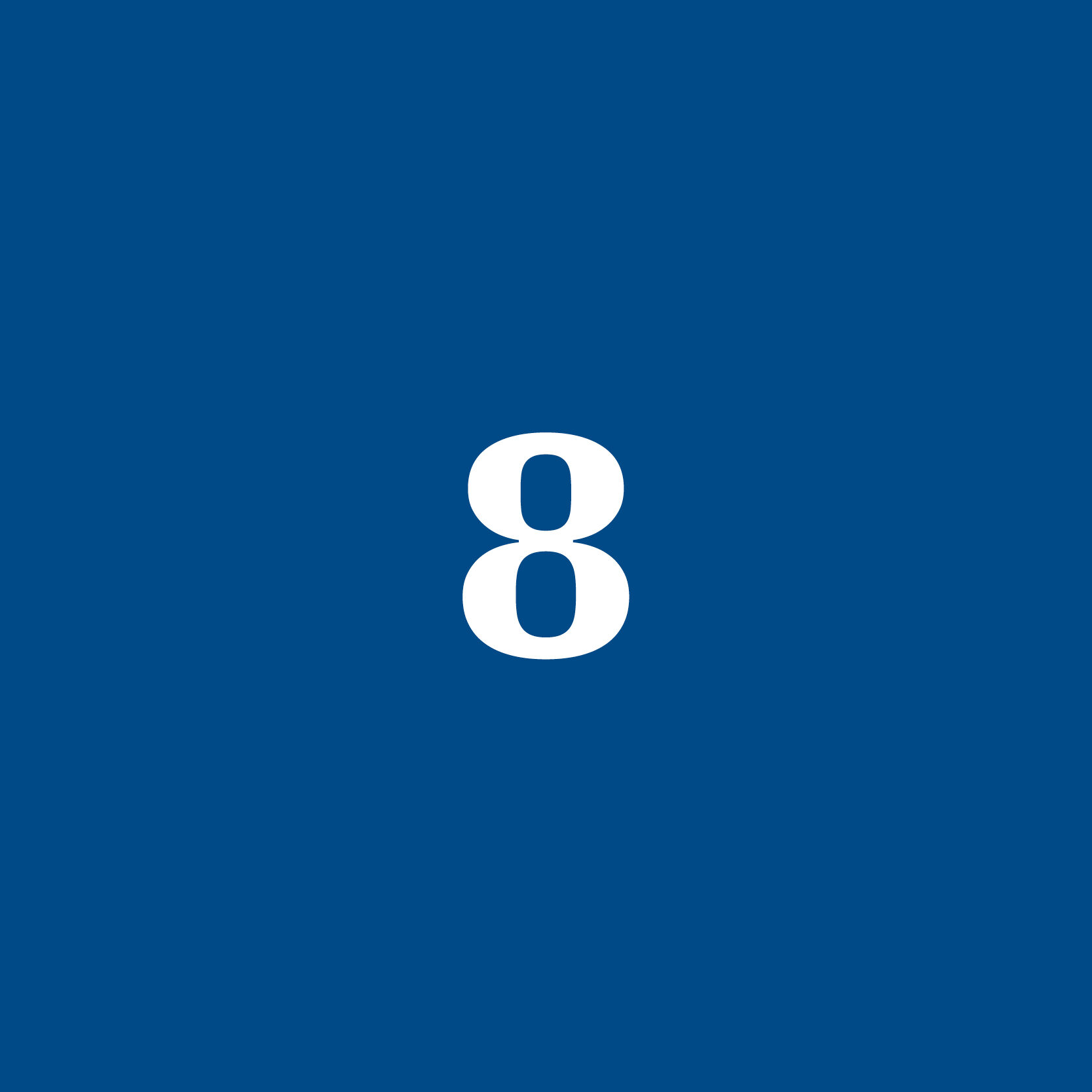 Blue background with a white number 8