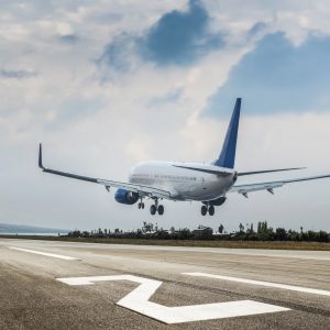 Passenger airplane landing